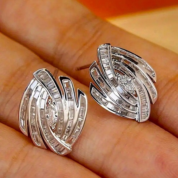 Sterling Silver Zircon Stud Earrings, Wedding, Bridal, Anniversary - Picture 1 of 5
